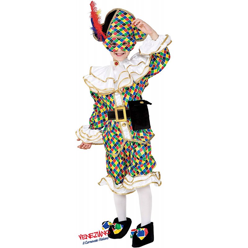 ARLECCHINO VESTITO COSTUME Maschera di CARNEVALE bambino
