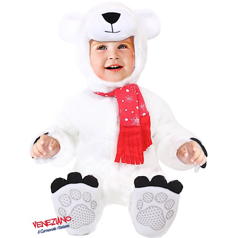 COSTUME CARNEVALE ORSO POLARE VESTITO GUIRCA NEONATO ANIMALE UNISEX ORSETTO BIAN 