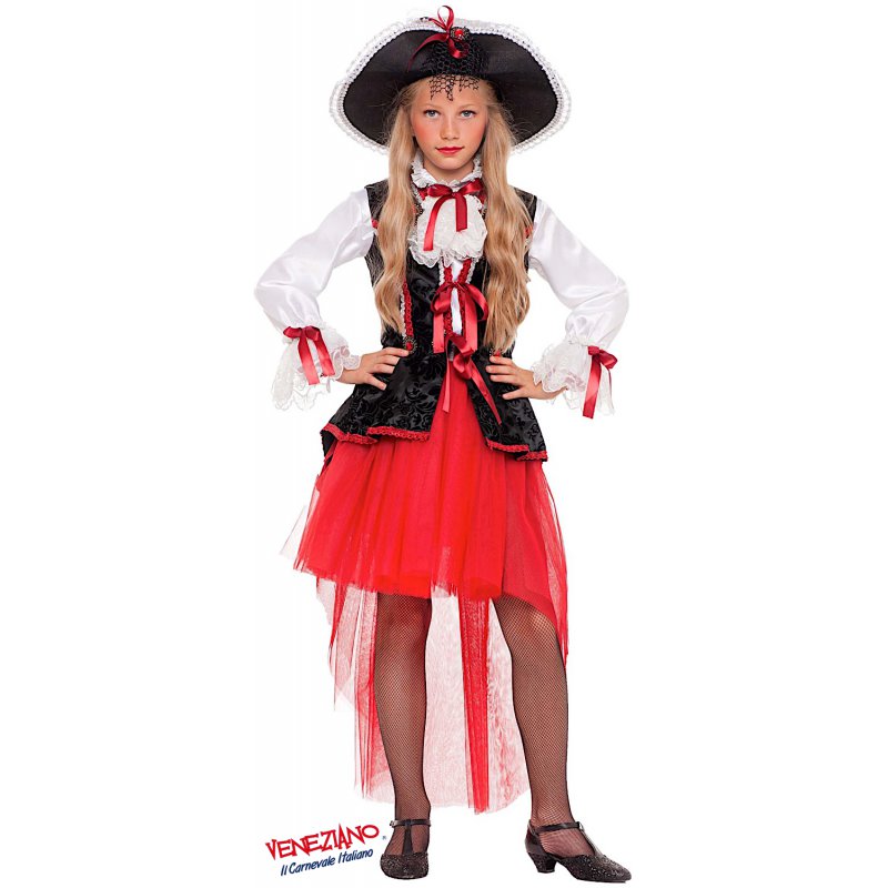 CARTOON Costume Carnevale Bambina Piratessa - Vestito Con Gilet, Cintura E Copricapo